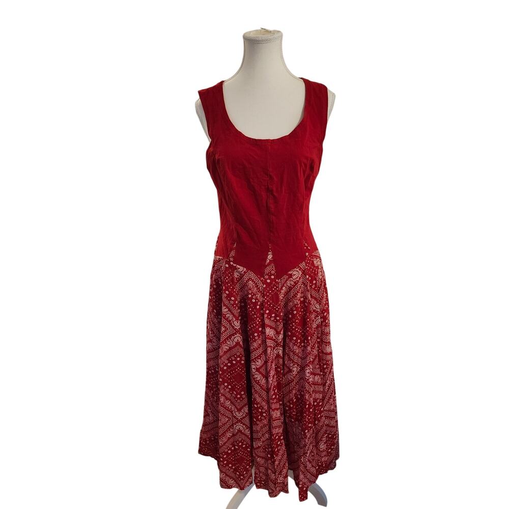 Vasna Women’s Midi Dress Red Sz M Fit & Flare Boho Bandana Print